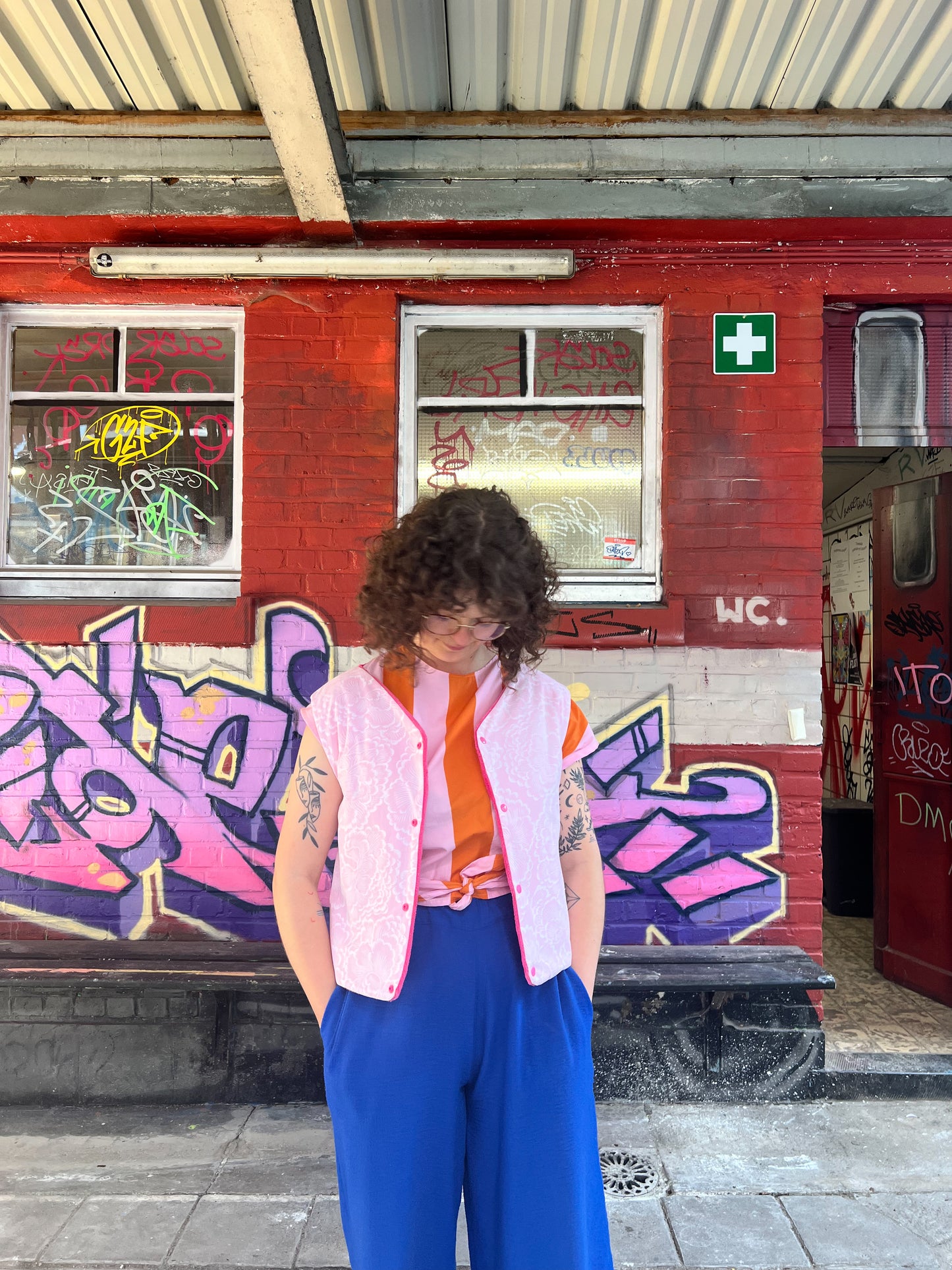 Gilet sans manches réversible rose