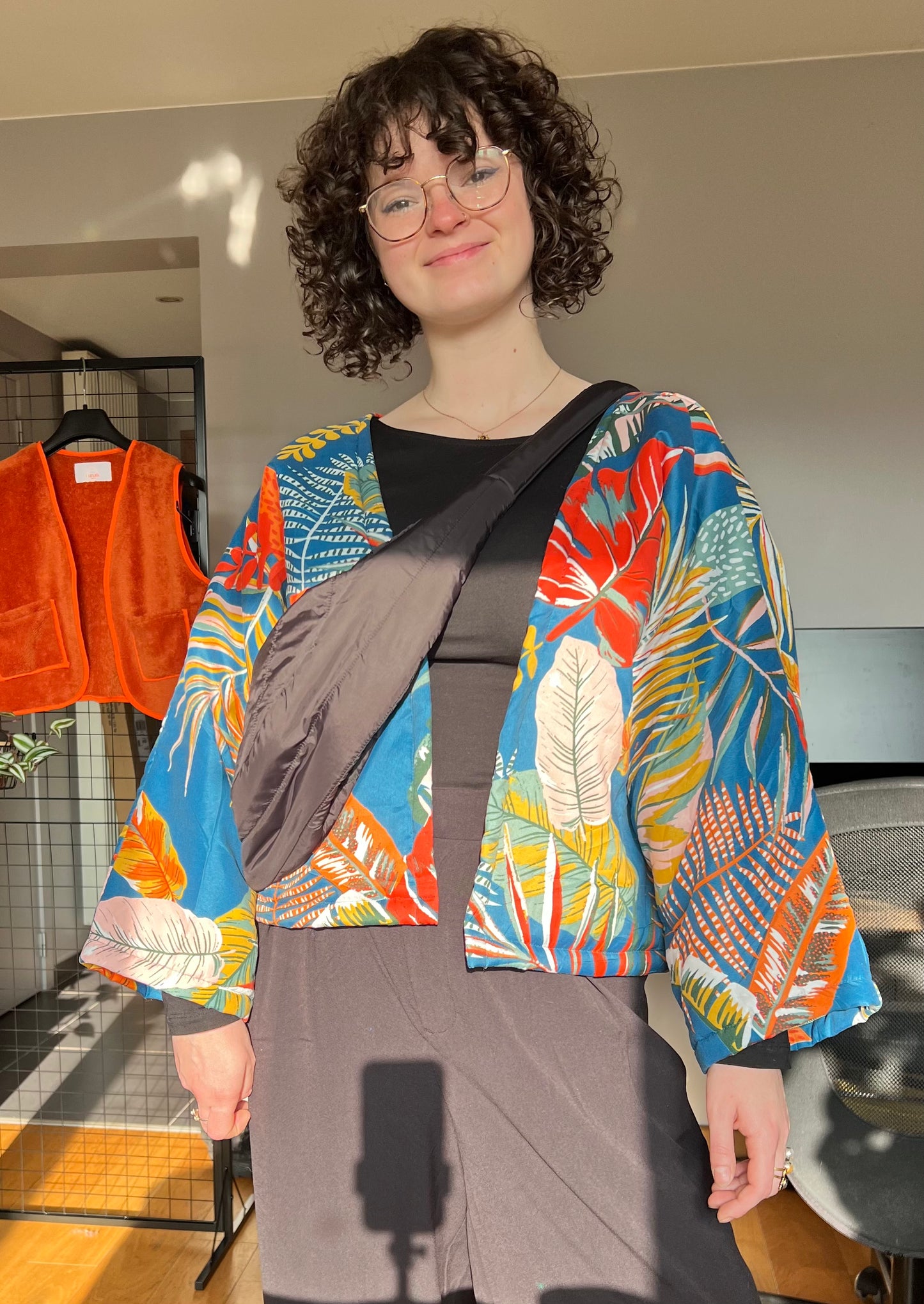 Veste Kimono - Jaune et bleu plantes - LunaticShop