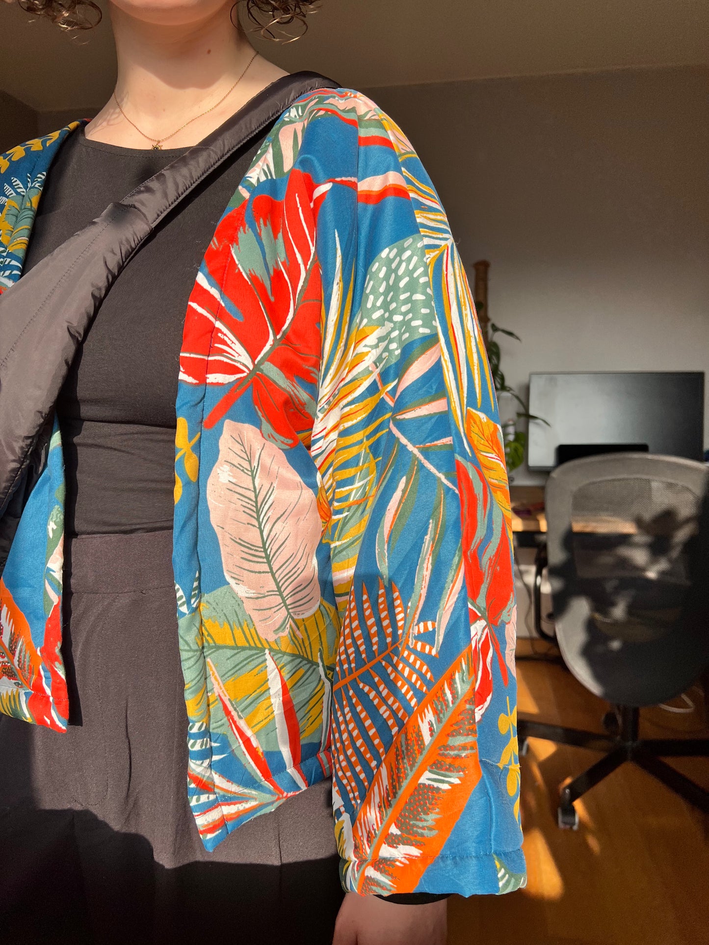 Veste Kimono - Jaune et bleu plantes - LunaticShop