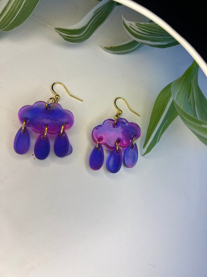 Boucles d’oreilles nuage mauve, poudre de mica