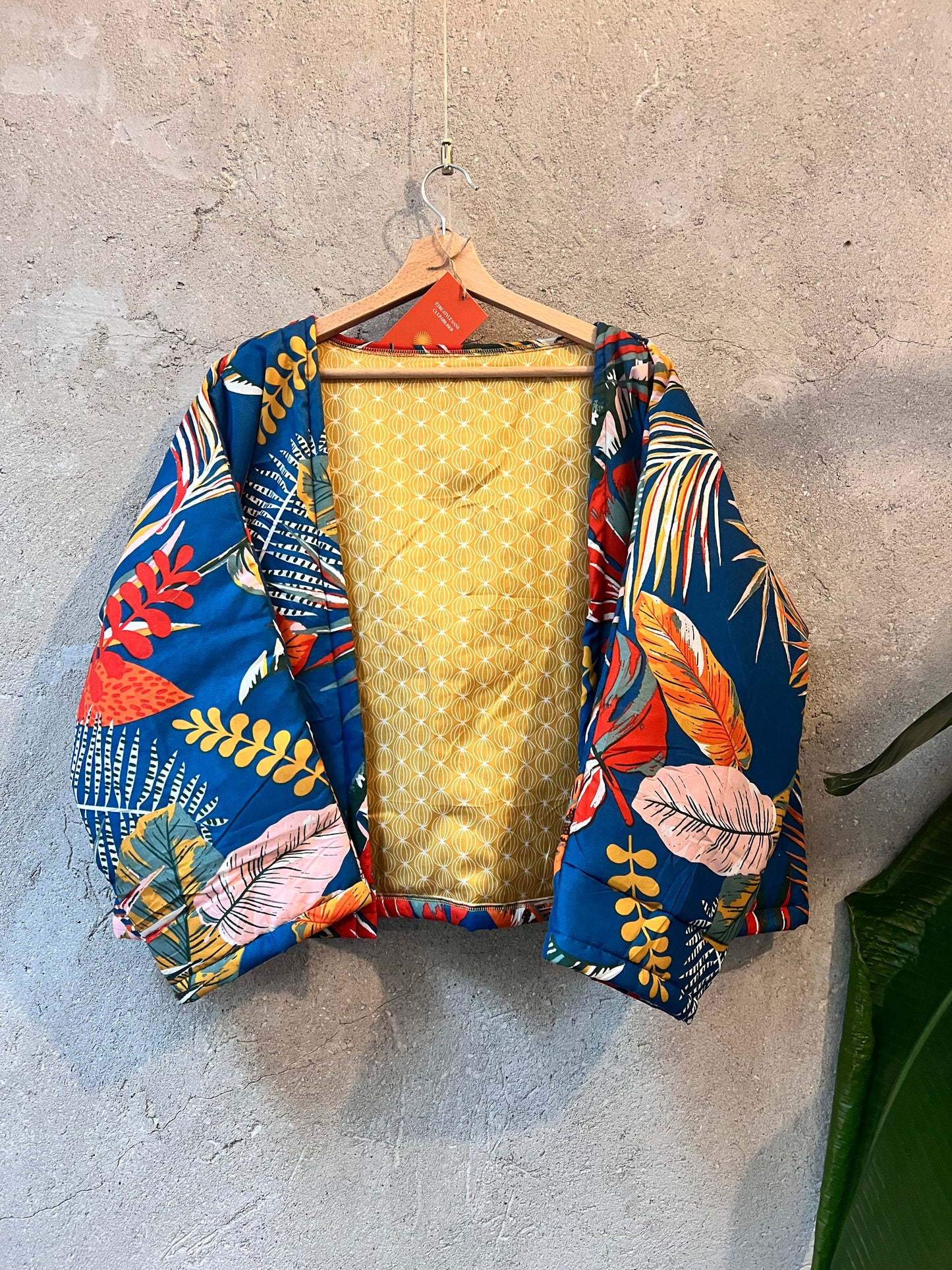 Veste Kimono - Jaune et bleu plantes