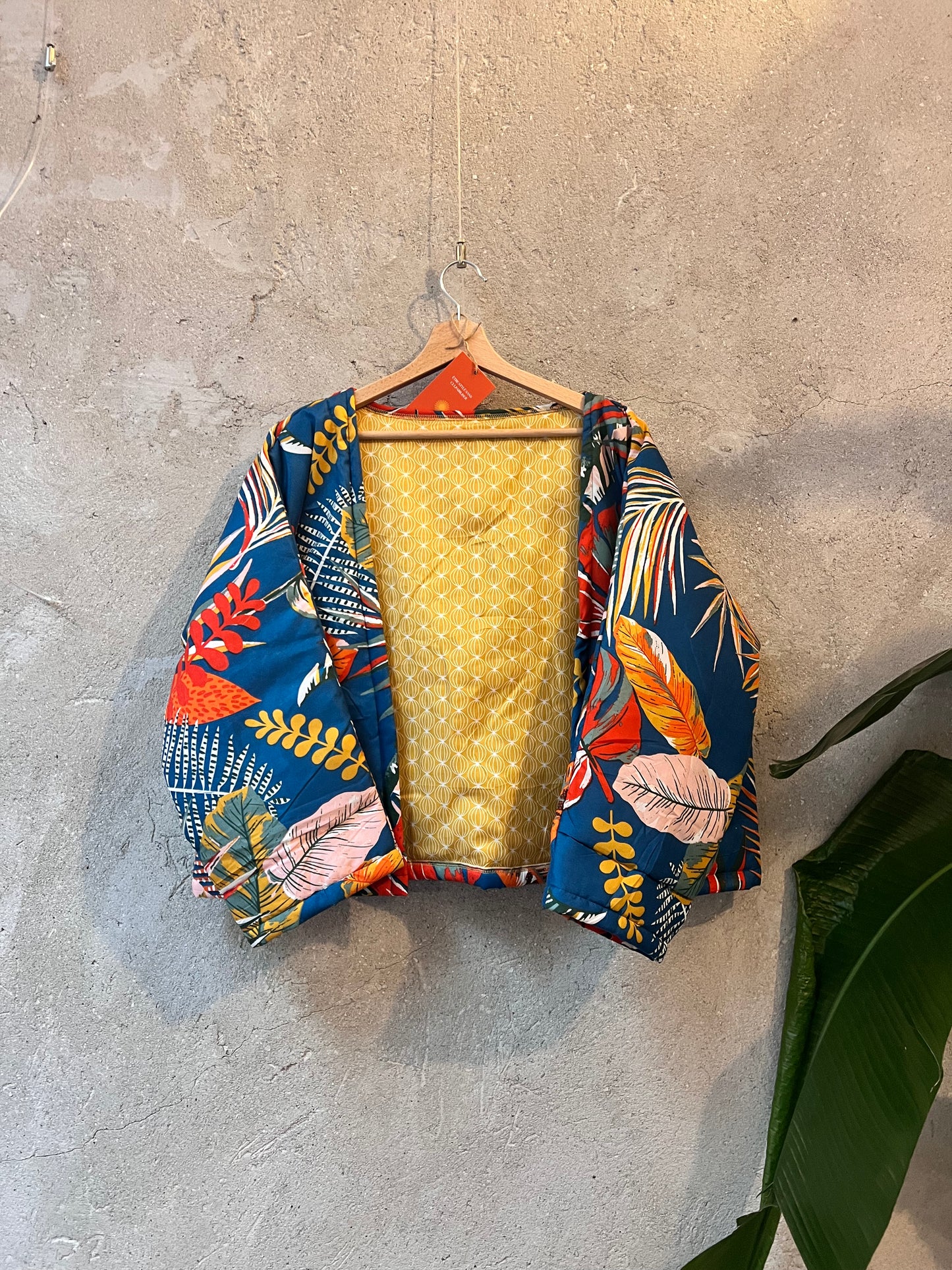 Veste Kimono - Jaune et bleu plantes