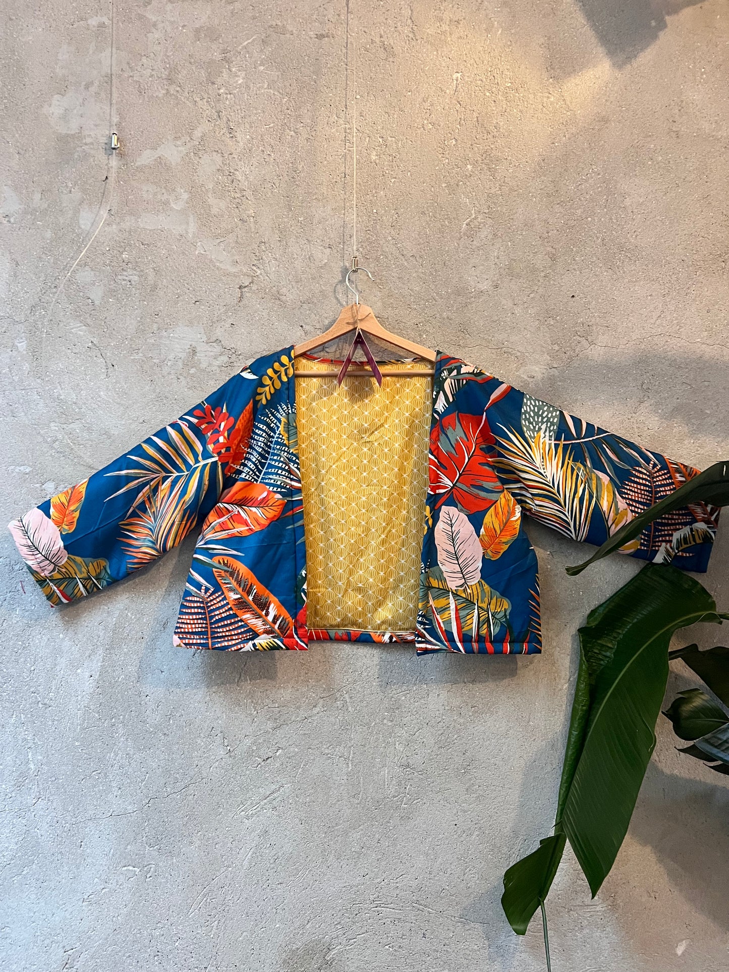 Veste Kimono - Jaune et bleu plantes