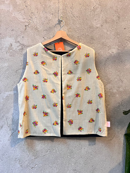 Gilet sans manches réversible - laine et fleurs