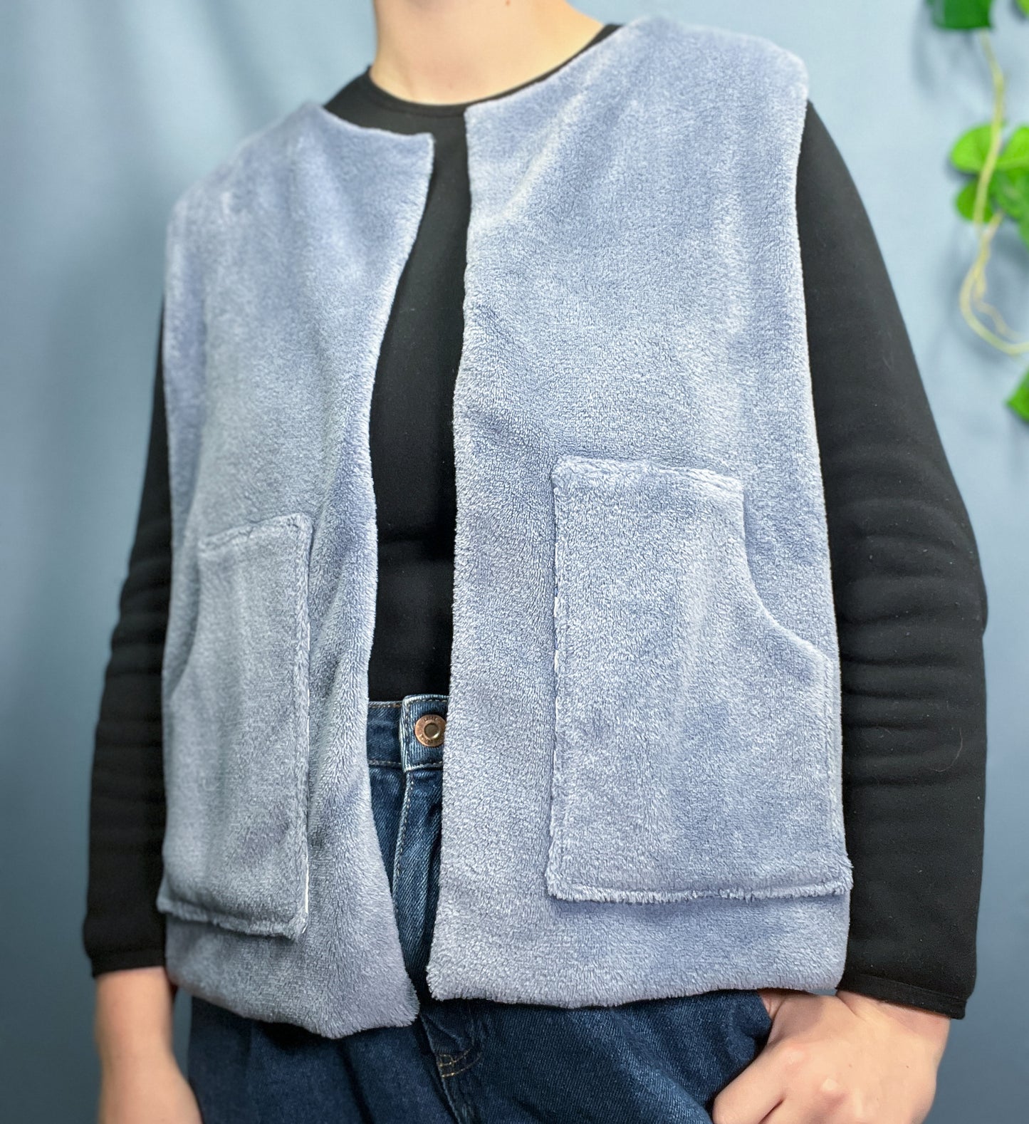 Blue reversible sleeveless vest